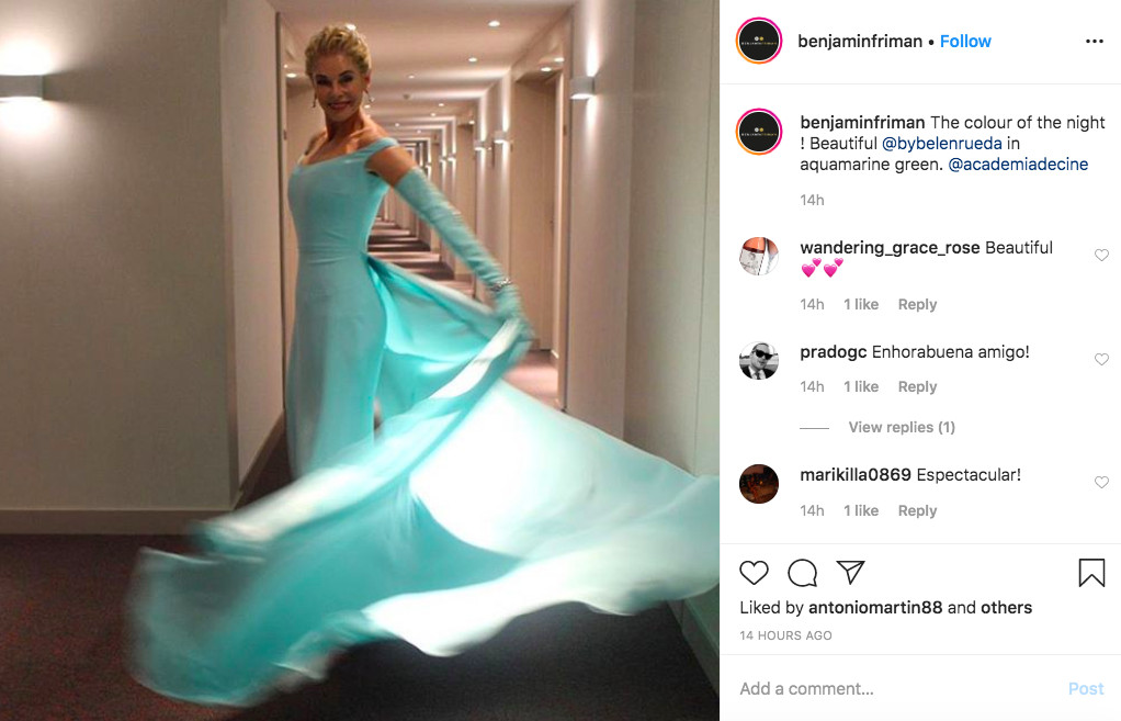 Belén Rueda acude a la gala de los premios Goya con un vestido de Benjamin Friman / INSTAGRAM