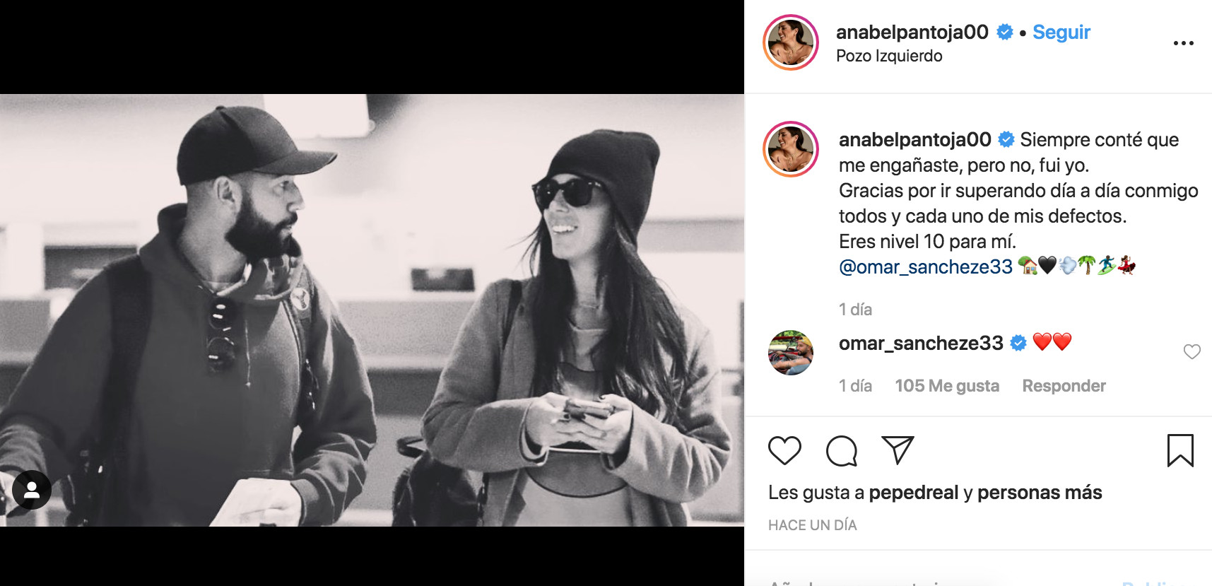 Anabel Pantoja dedica unas palabras a su novio Omar Sánchez / INSTAGRAM