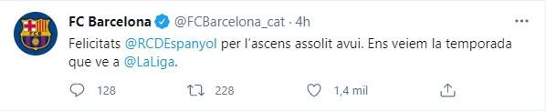 Tuit del FC Barcelona REDES