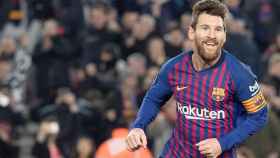 El capitán del Barça, Leo Messi, sonríe tras marcar un gol / EFE