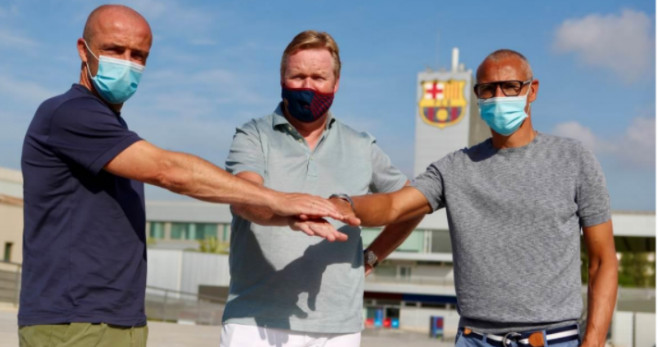 Henrik Larsson y Alfred Schreuder con Ronald Koeman en la Ciutat Esportiva / FC Barcelona