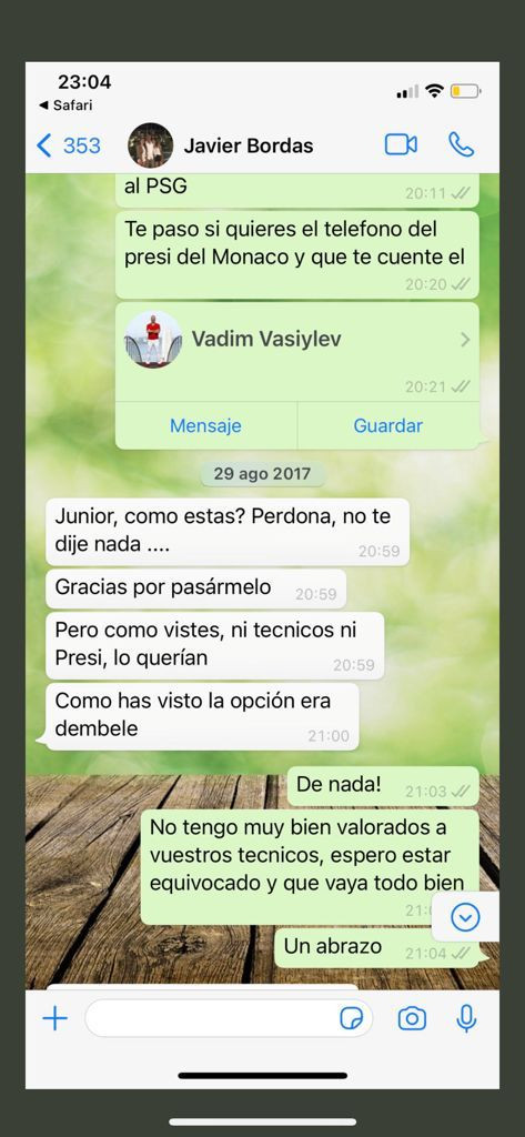El WhatsApp de Junior a Bordas