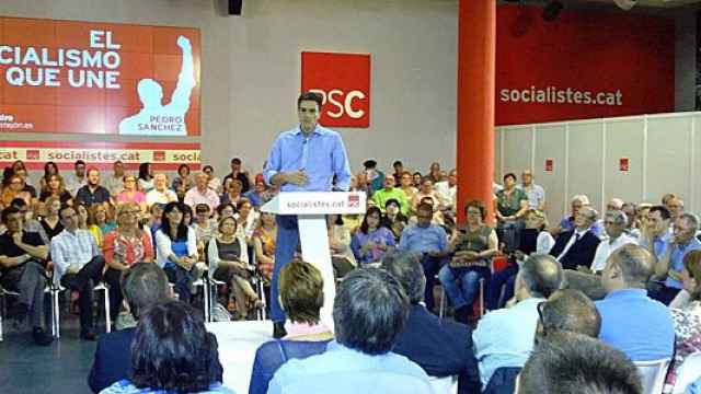 Pedro Sánchez, durante su intervención en la sede central del PSC en Barcelona