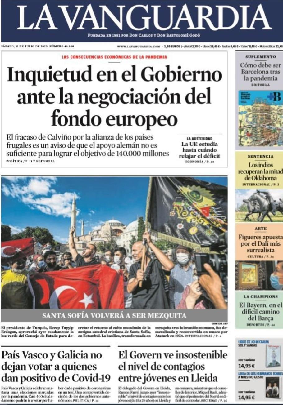 Portada de La Vanguardia del 11 de julio de 2020