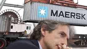 El ministro de Fomento, Íñigo de la Serna, y un contenedor de Maersk / FOTOMONTAJE CG
