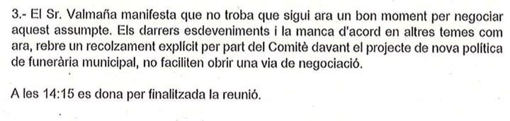 Extracto del acta de la reunión en la que Jordi Valmaña 'chantajeó' a su personal temporal / CG