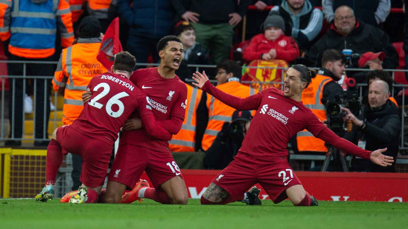 Los jugadores del Liverpool celebran una goleada en la Premier League / EFE
