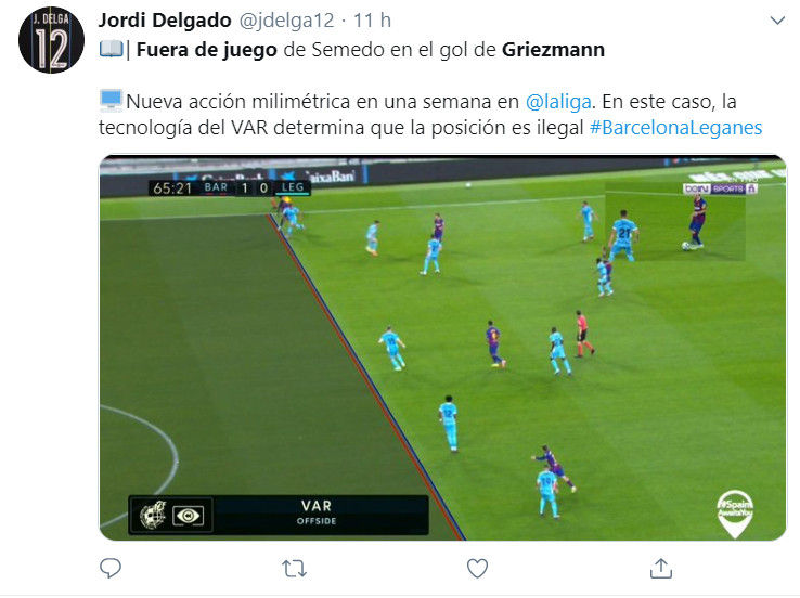 Publicación sobre el fuera de juego de Semedo contra el Leganés / Twitter