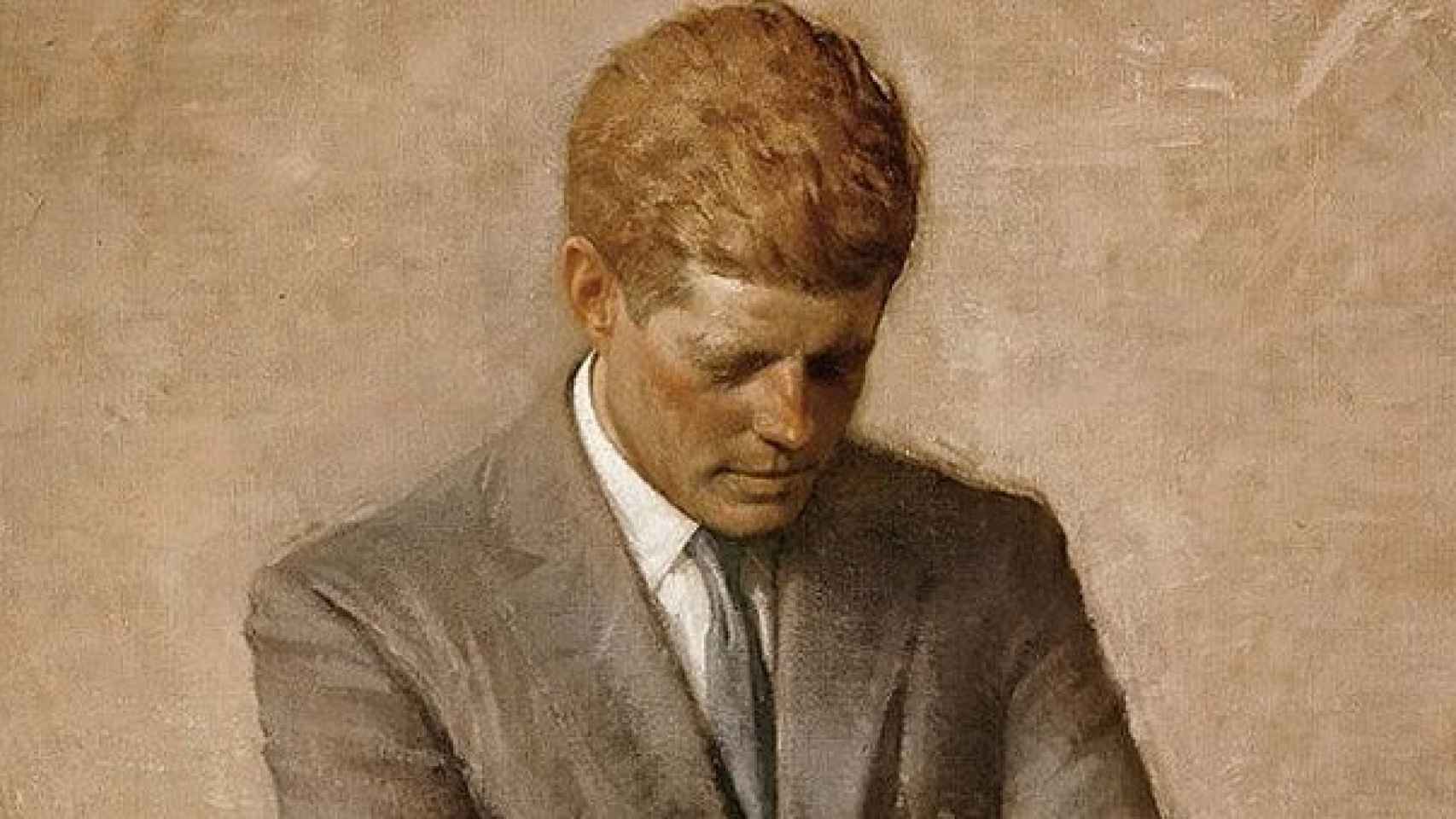 Detalle del retrato oficial de Kennedy, publicado tras su muerte, realizado por Aaron Shikler