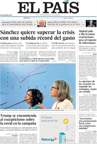 Portada de 'El País' del 7 del octubre de 2020 / KIOSKO.NET