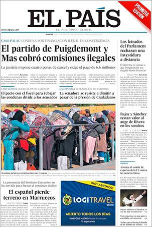 Portada de 'El País' del 16 de enero de 2018