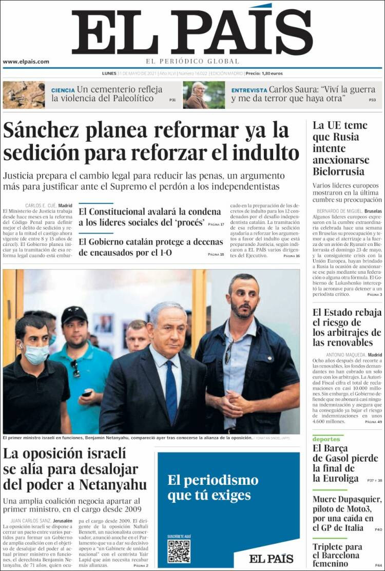 Portada de 'El País' del 31 de mayo de 2021 / KIOSKO.NET