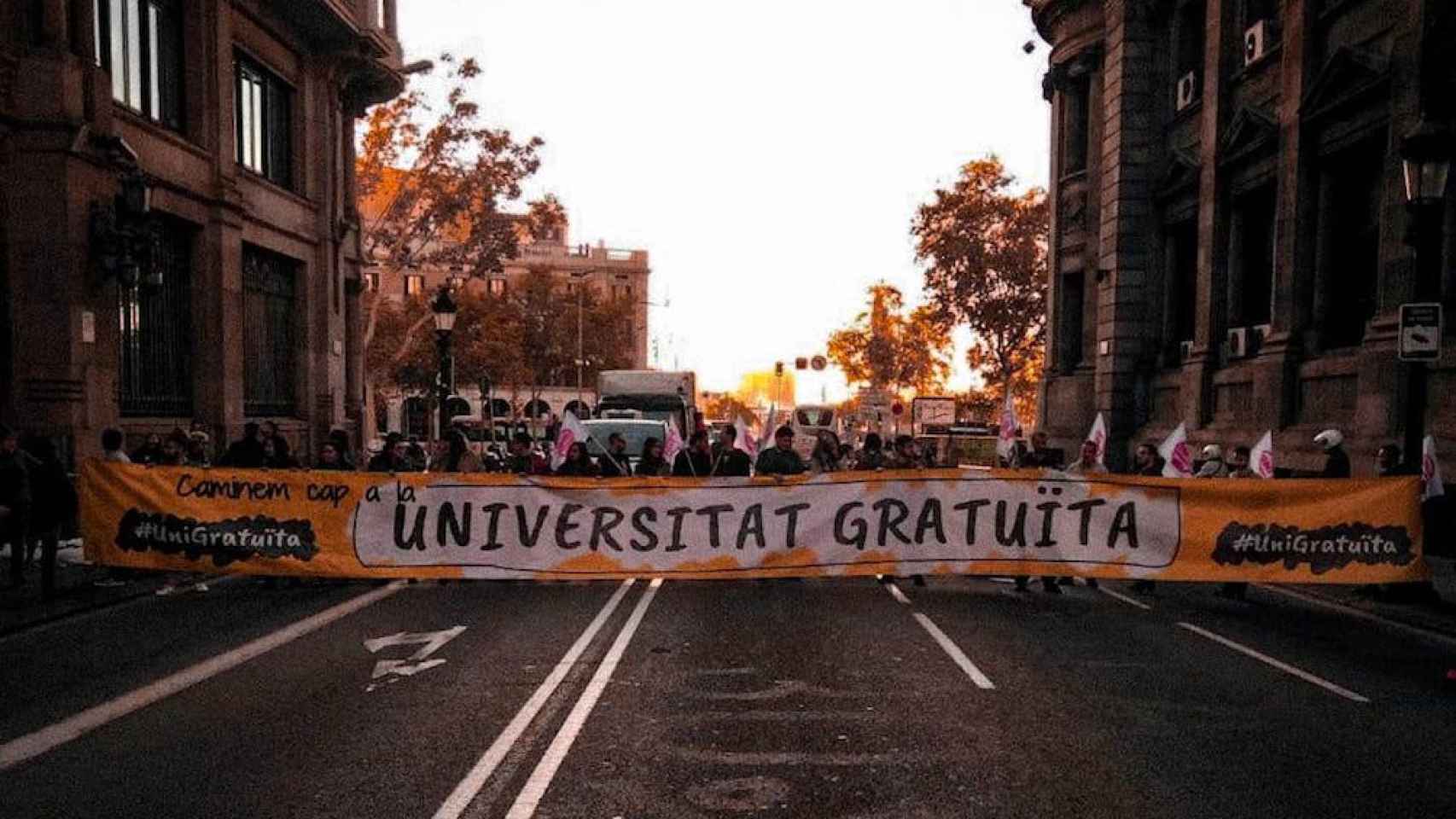 Grupo de estudiantes protestan en Via Laietana (Barcelona) por la reducción de tasas / @FDE_CATALUNYA