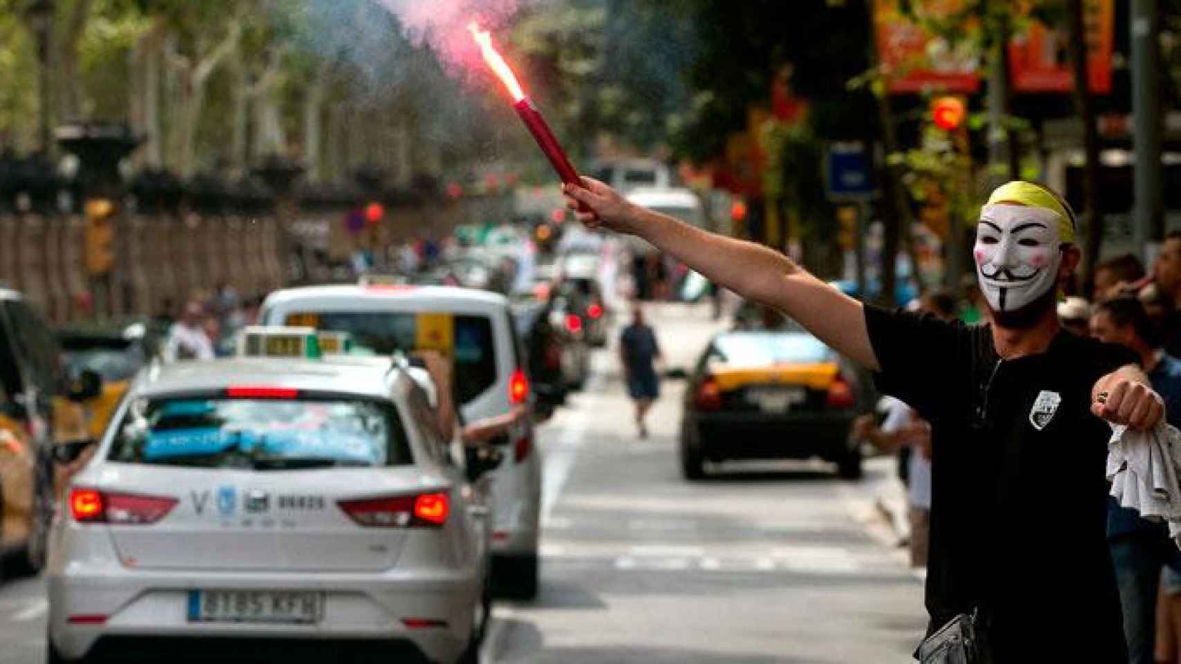 Taxistas de Barcelona durante la huelga de esta semana / EFE