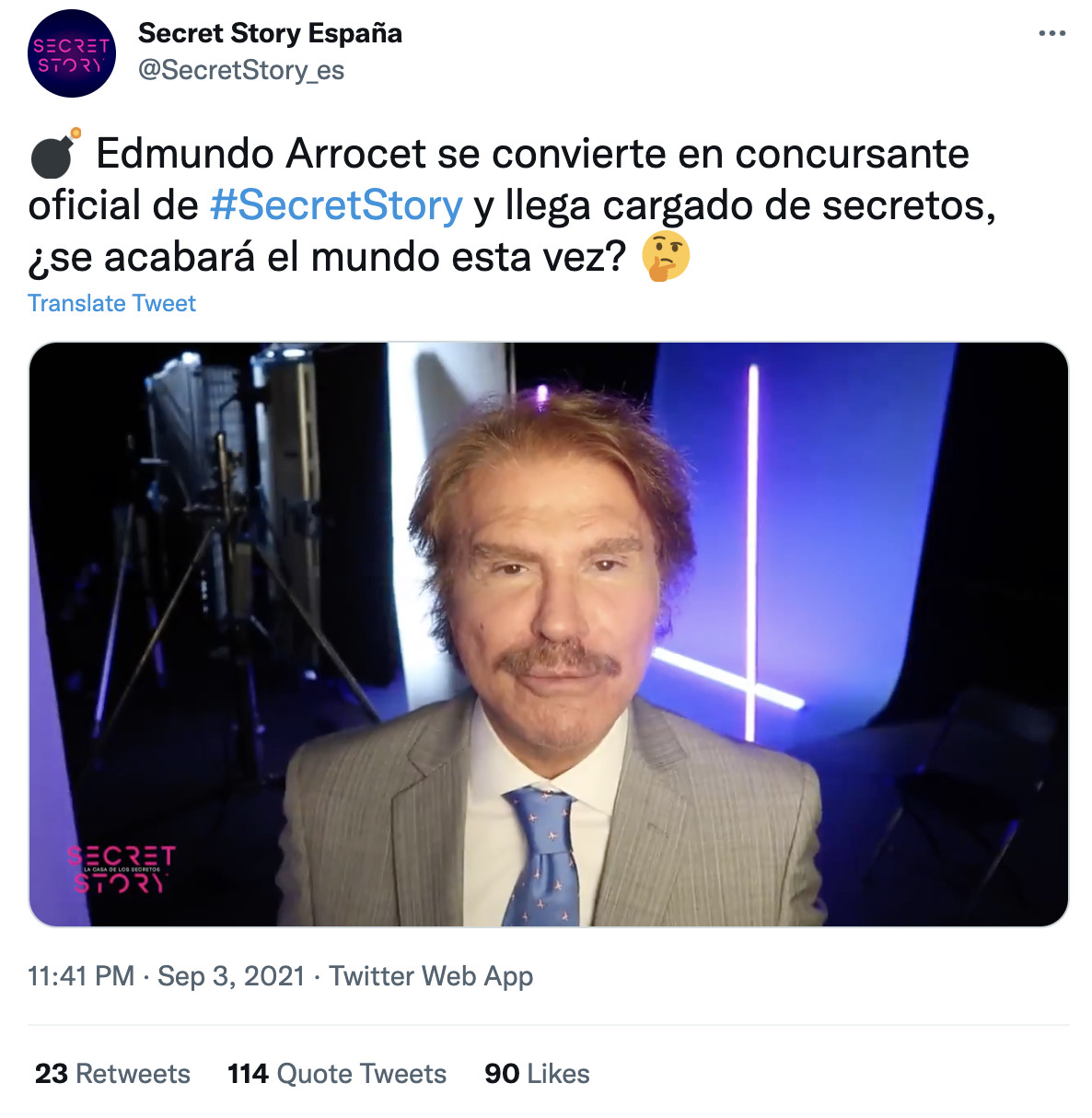 Publicación de Secret Story España en Twitter / @SecretStory_es