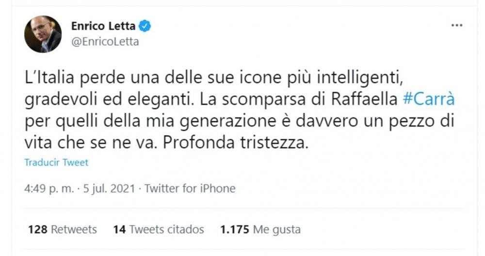 El primer secretario del Partido Demócrata se despide de Raffaella Carrà