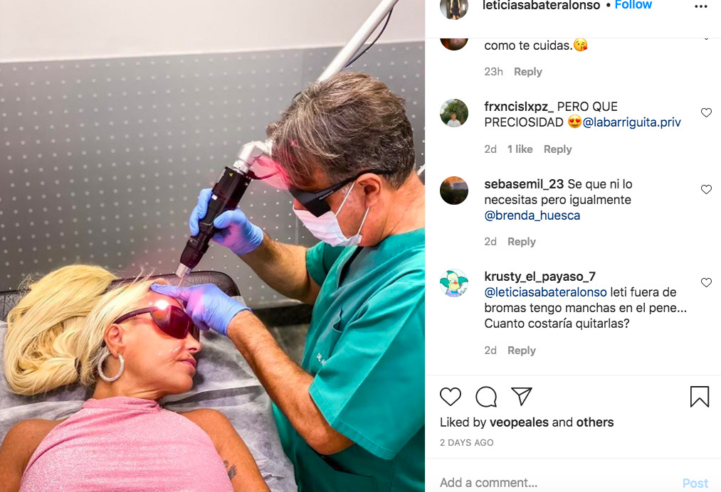 Leticia Sabater se hace un nuevo retoque en la cara para eliminar las manchas / INSTAGRAM