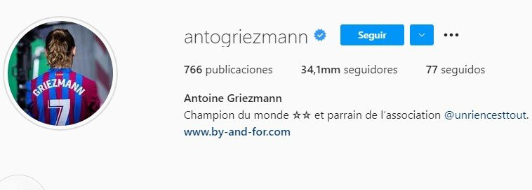 Perfil i biografía en Instagram de Antoine Griezmann / Redes