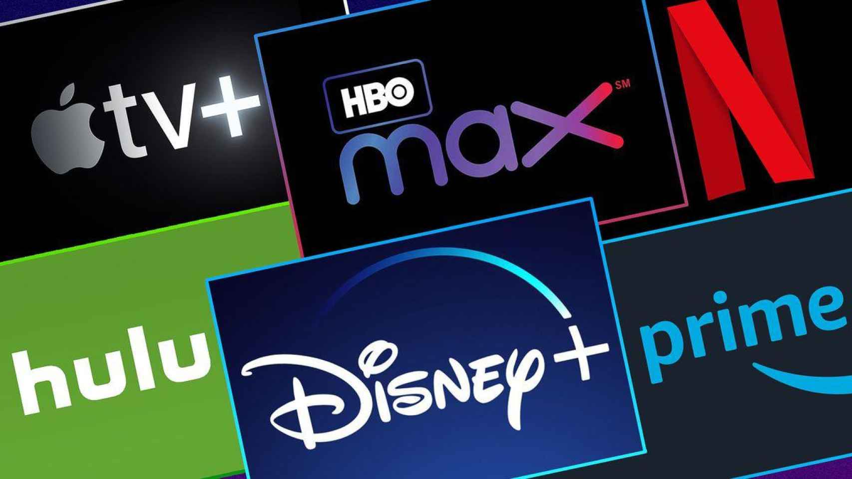 Logos de las distintas plataformas de streaming, (Netflix, Amazon Prime, AppleTV+...)