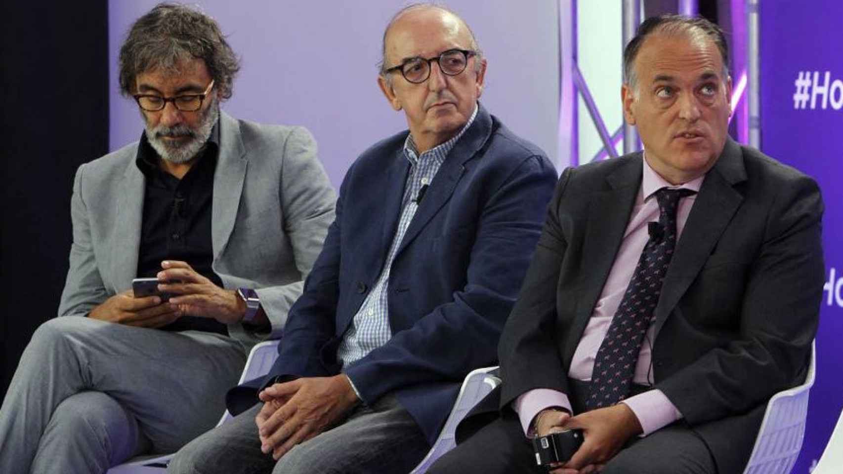 Jaume Roures, Tatxo Benet y Javier Tebas / EFE