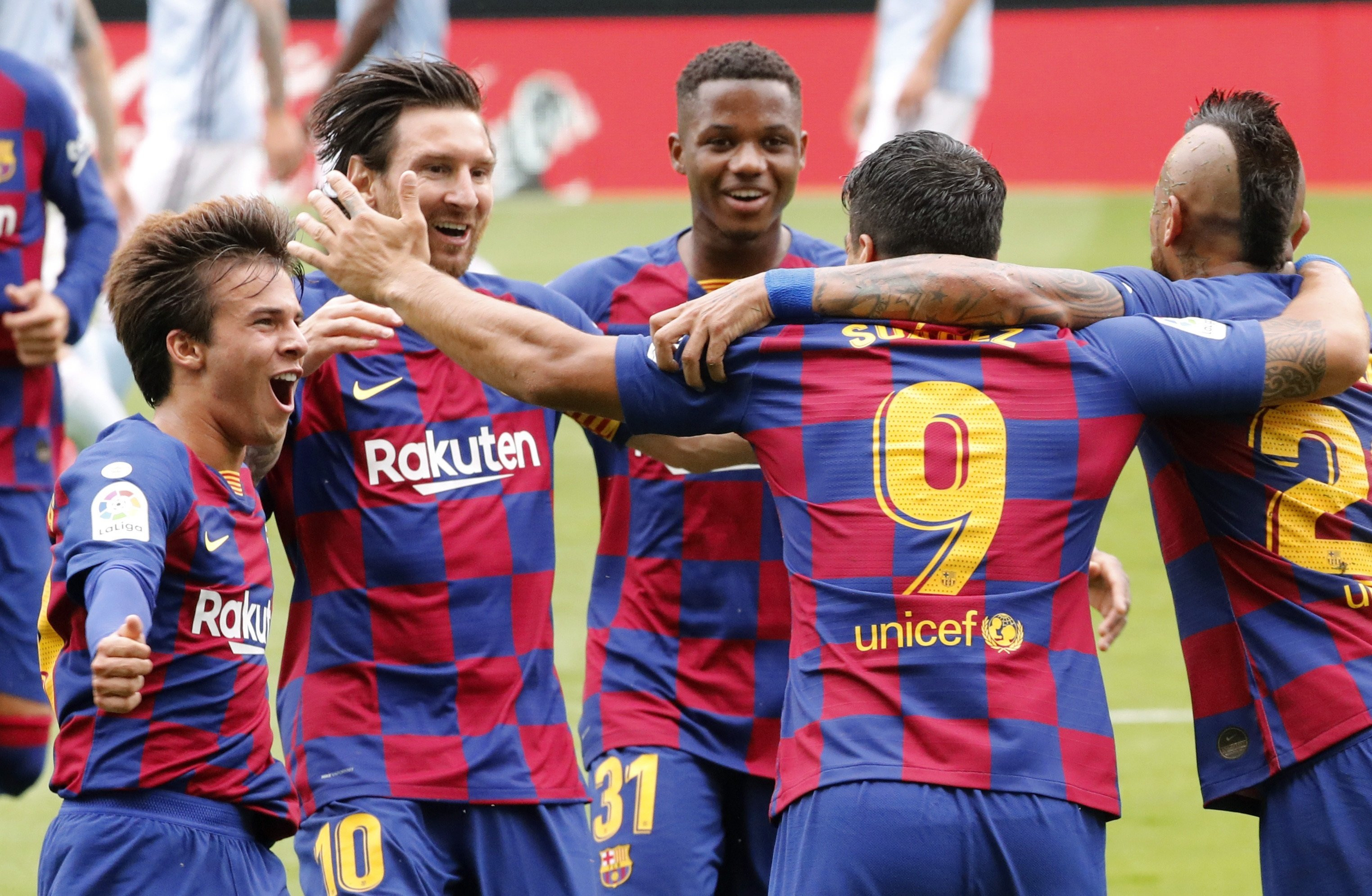 Los jugadores del Barça, celebrando un gol contra el Celta | EFE