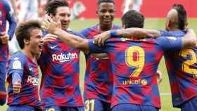 Los jugadores del Barça, celebrando un gol contra el Celta | EFE