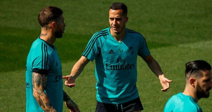 Lucas Vázquez y Sergio Ramos durante un entrenamiento del Real Madrid / EFE