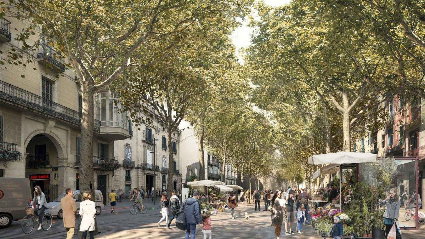 Imagen de como quedarán Las Ramblas de Barcelona tras las obras