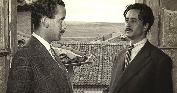Carlos Edmundo de Ory,con Caballero Bonald, en un congreso en Segovia