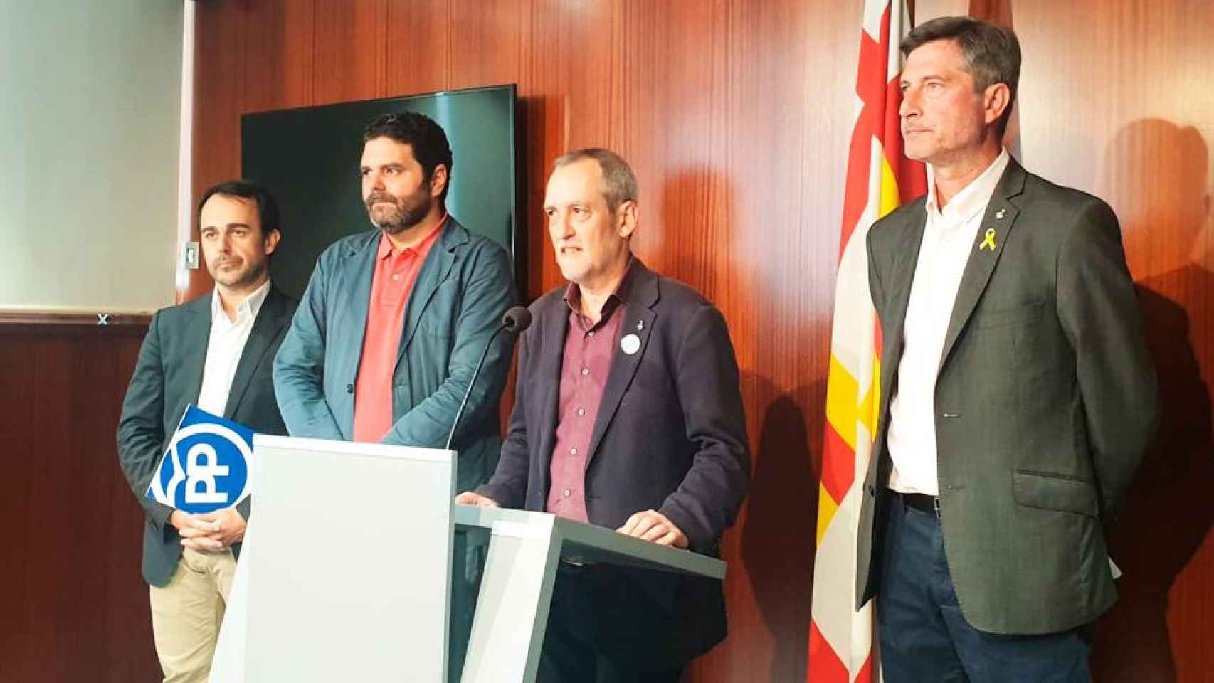 Los concejales Óscar Ramírez (PP); Paco Sierra (Cs); Jordi Coronas (ERC) y Jordi Martí (JxCat) / TWITTER