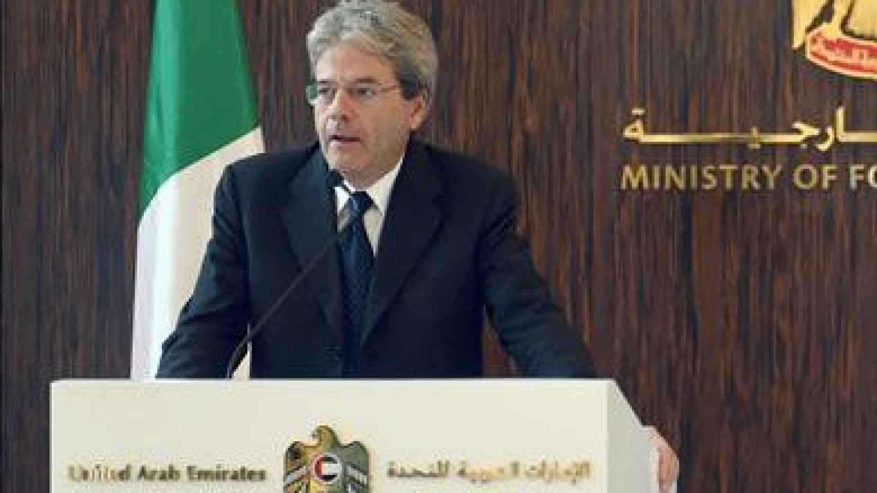El ministro de Exteriores italiano, Paolo Gentiloni, en un acto en Abu Dhabi, en noviembre