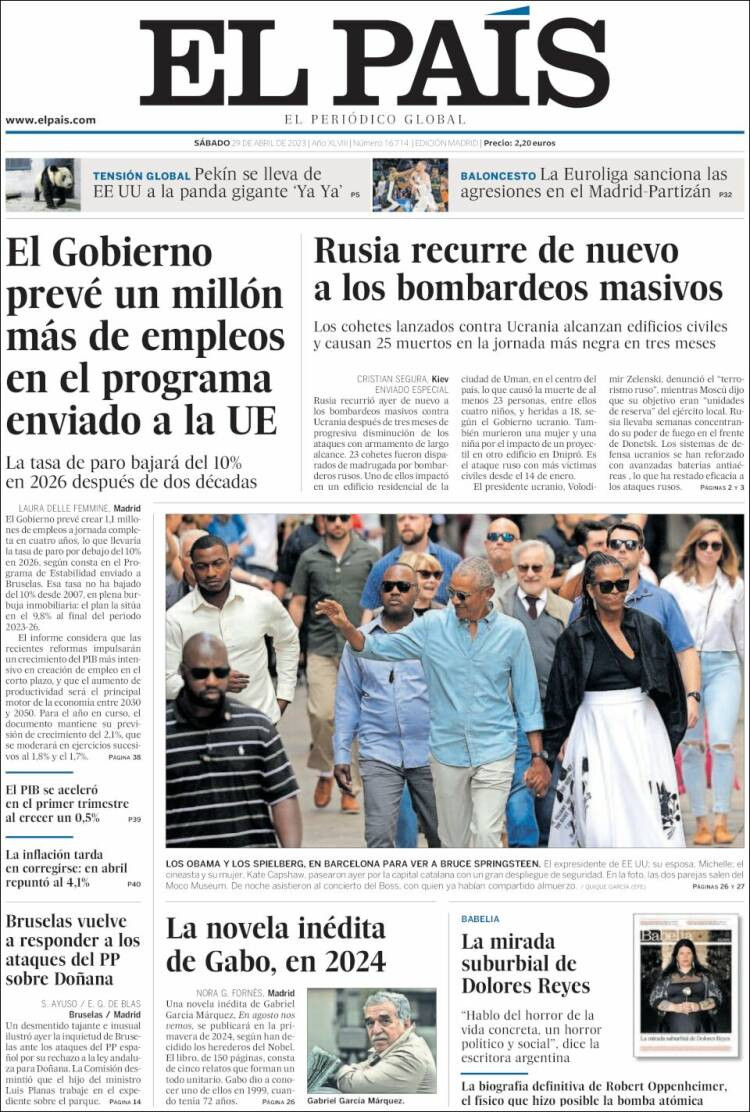Portada de 'El País' del 29 de abril de 2023