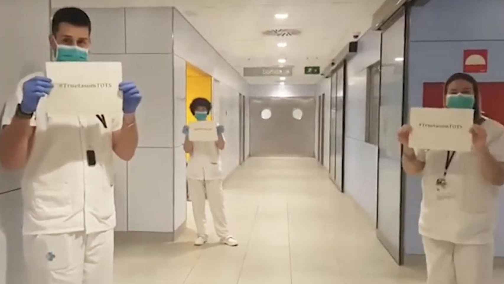 Captura de pantalla del polémico vídeo de un hospital catalán que mostraba a pacientes con síntomas de coronavirus / CG