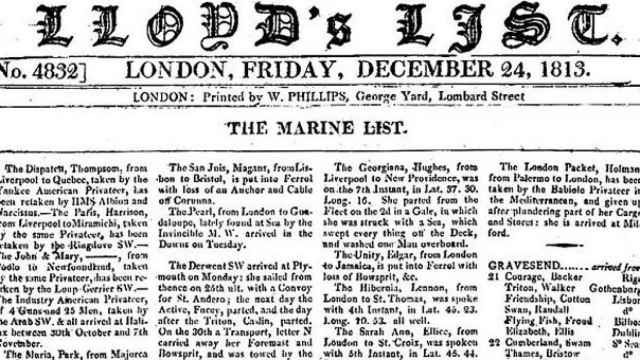 'Lloyd's List' se imprimió por primera vez en 1734