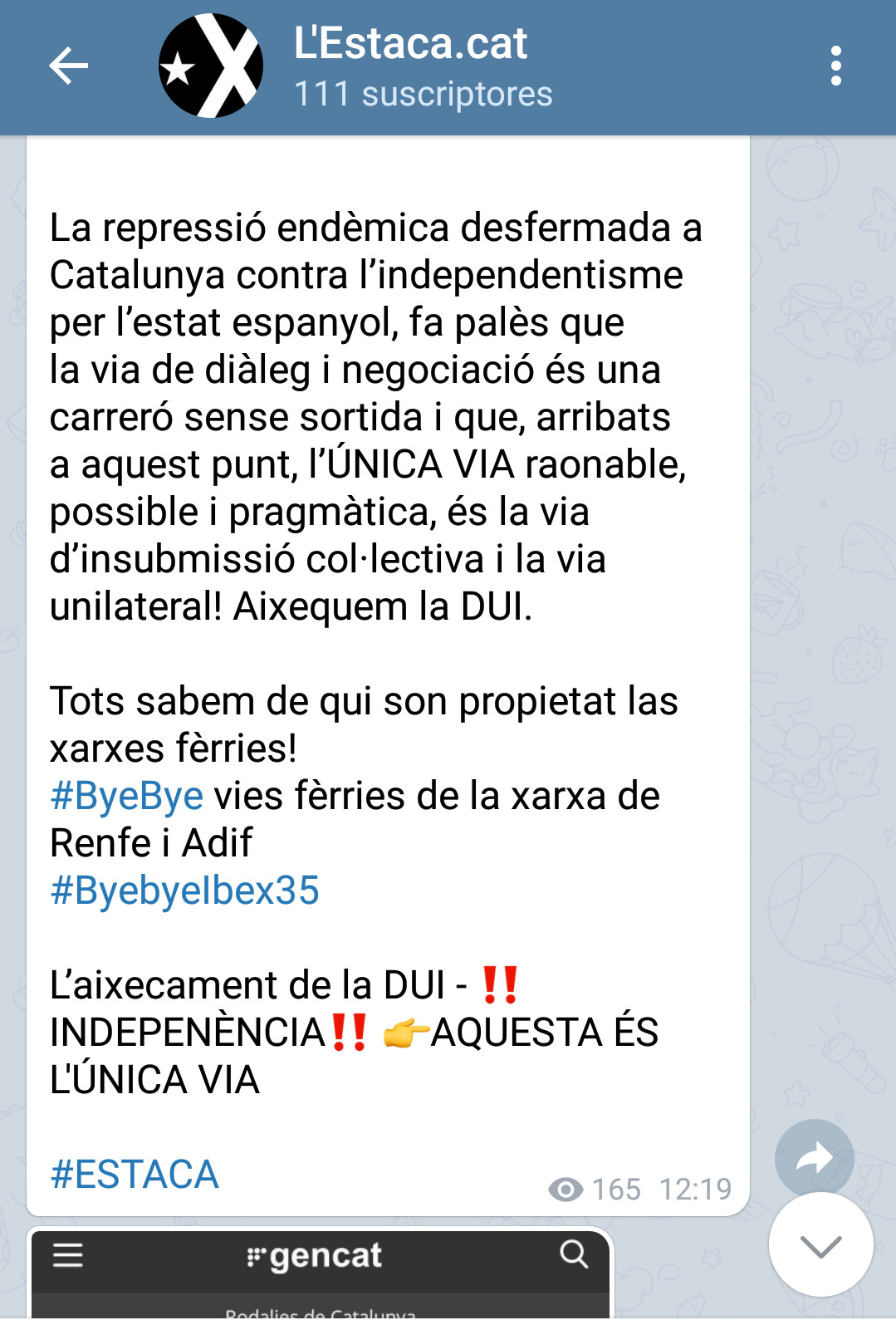 Mensaje del colectivo L'Estaca / TELEGRAM