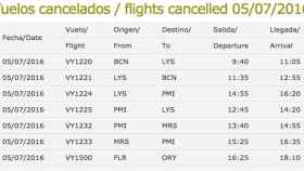Imagen con algunos de los vuelos de Vueling cancelados el 5 de julio.