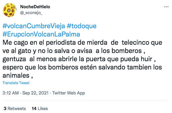 Usuario de Twitter comentando el especial 'La Palma en nuestros corazones' / TWITTER