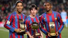 Leo Messi, Eto'o y Ronaldinho, jugadores del Barça, en una imagen de archivo | EFE