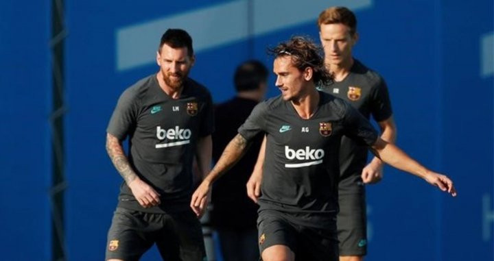 Messi, Griezmann y Rakitic en un entrenamiento / FC Barcelona