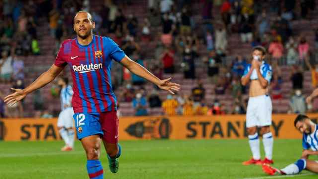 Braithwaite en uno de los goles del Barça ante la Real Sociedad / EFE