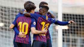 Los jugadores del Barça B celebran un gol / EFE