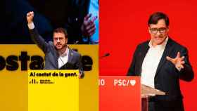 Pere Aragonés y Salvador Illa, candidatos a la presidencia de la Generalitat, en sus actos de inicio de campaña / EP