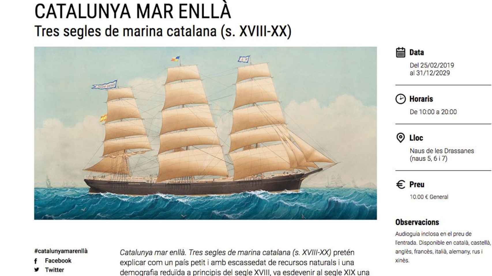 Cartel promocional de la exposición 'Tres siglos de marina catalana' en Barcelpona / MMB