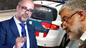 El consejero de Interior Miquel Buch y el diputado de la CUP Carles Riera delante de un coche de los Mossos / FOTOMONTAJE CG