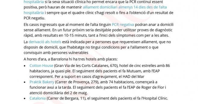 Protocolo de test PCR por contagio con SARS CoV 2 del Consorci Sanitari de Barcelona, formado por Ayuntamiento y Generalitat / CG
