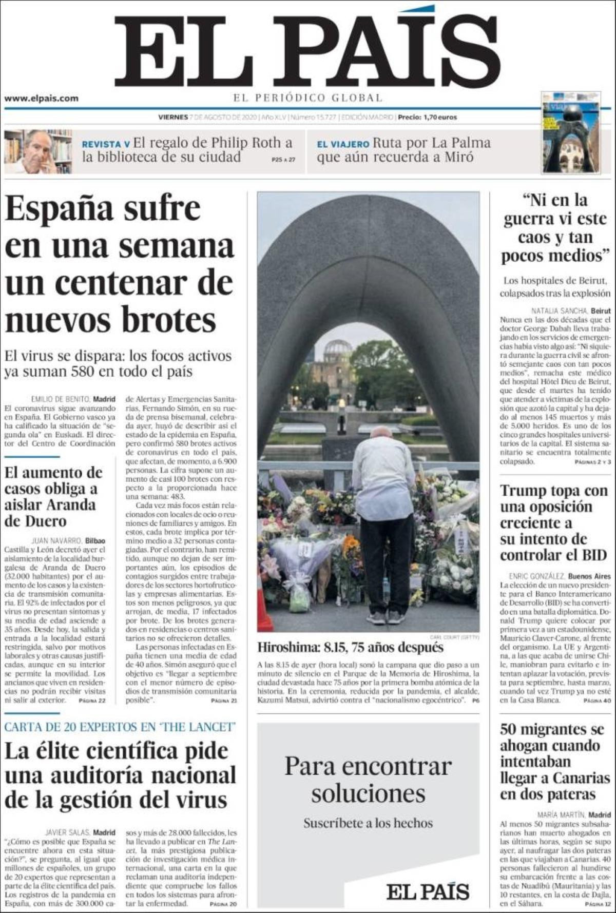 Las primeras planas de 'El País' tratan sobre el coronavirus y los expertos sanitarios