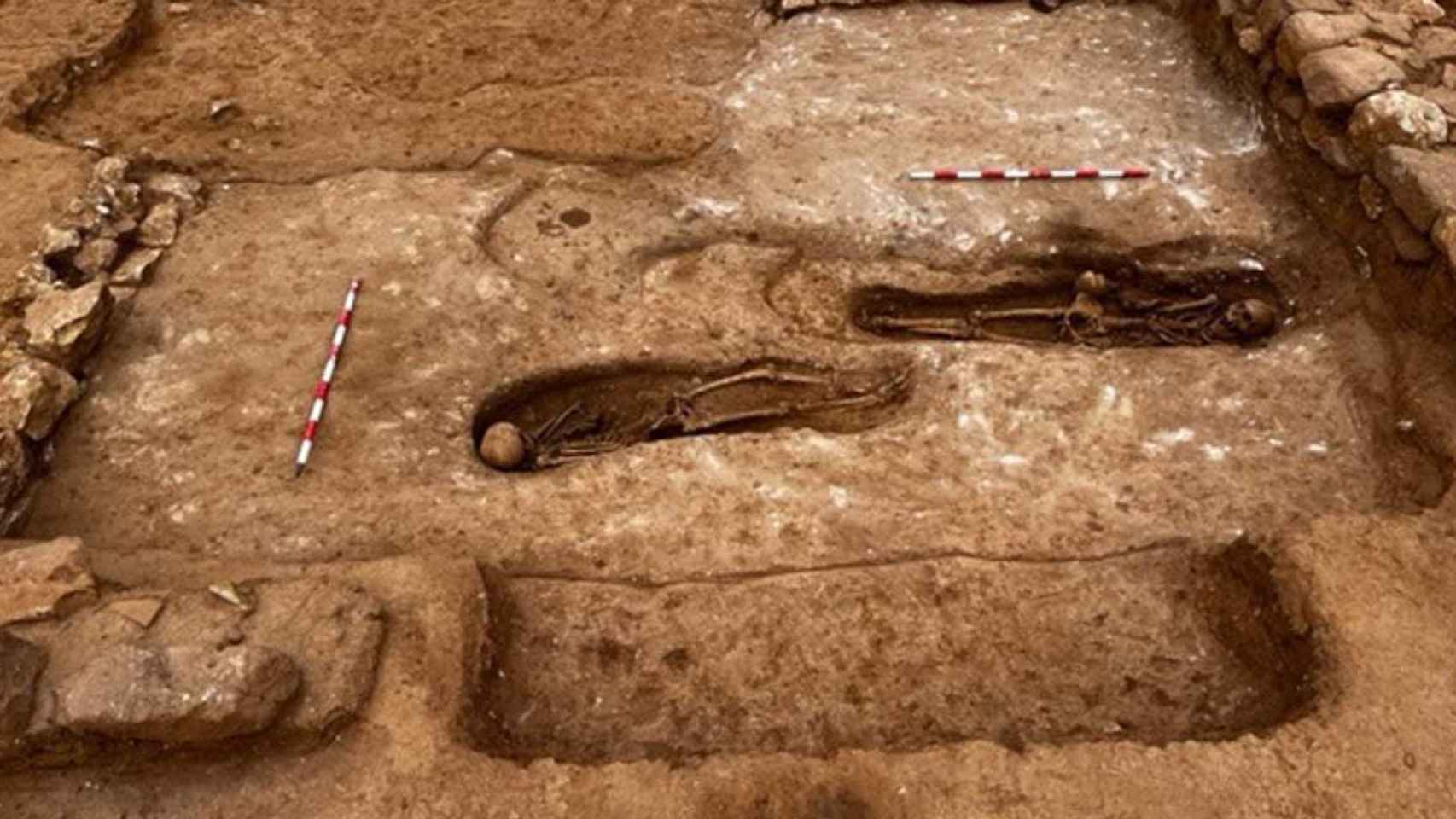 Esqueletos de época romana hallados en las obras de Can Batlló / VANESA TRIAY - EUROPA PRESS
