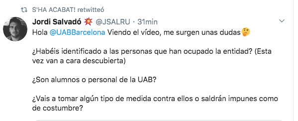 Jordi Salvadó critica la ocupación del Santander en la UAB / @JSALRU