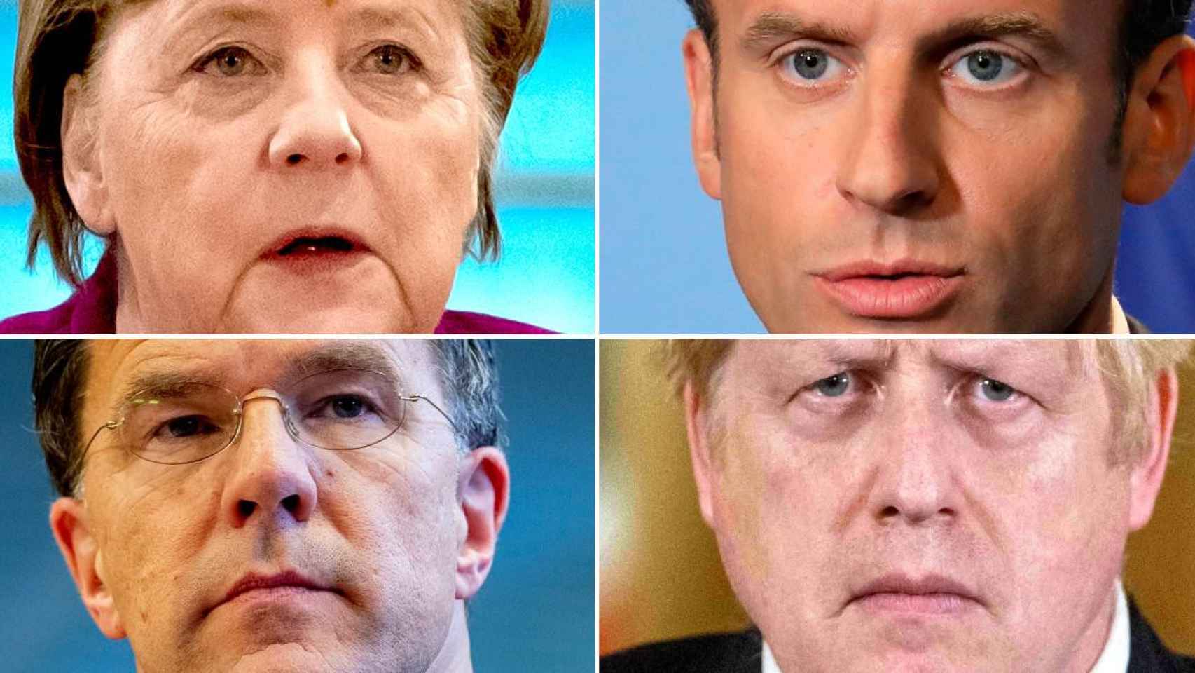 Angela Merkel, canciller de Alemania; Emmanuel Macron, presidente de Francia; Mark Rutte, primer ministro holandés; y Boris Johnson, primer ministro del Reino Unido / CG