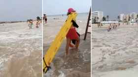 Tres instantes del tsunami en la playa de Cádiz / Cedidas